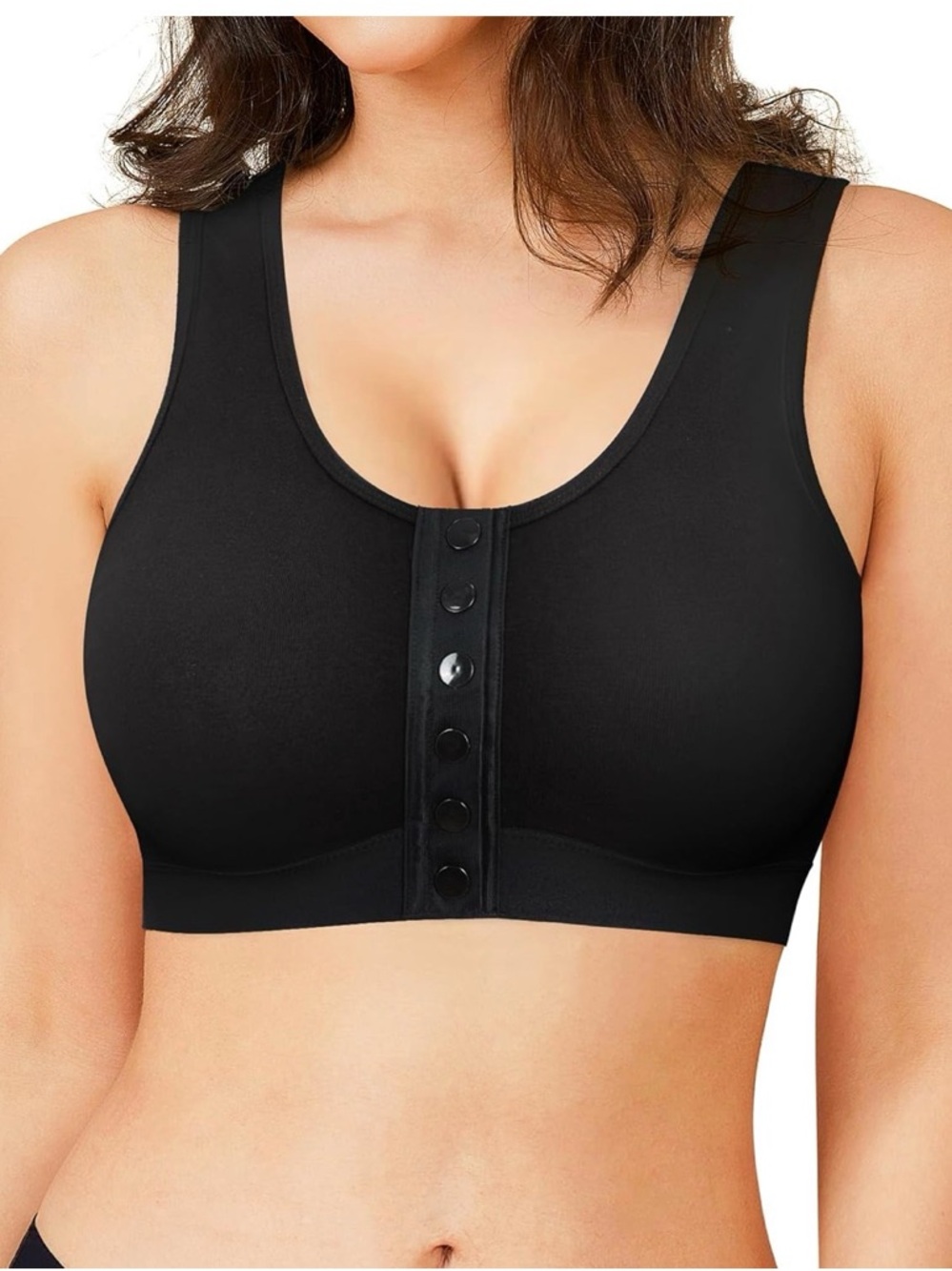 Front-Snap Comfort Wireless Sports Bra - Black C380